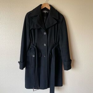 KENNETH COLE REACTION Black Wool Trench Coat | Size 8